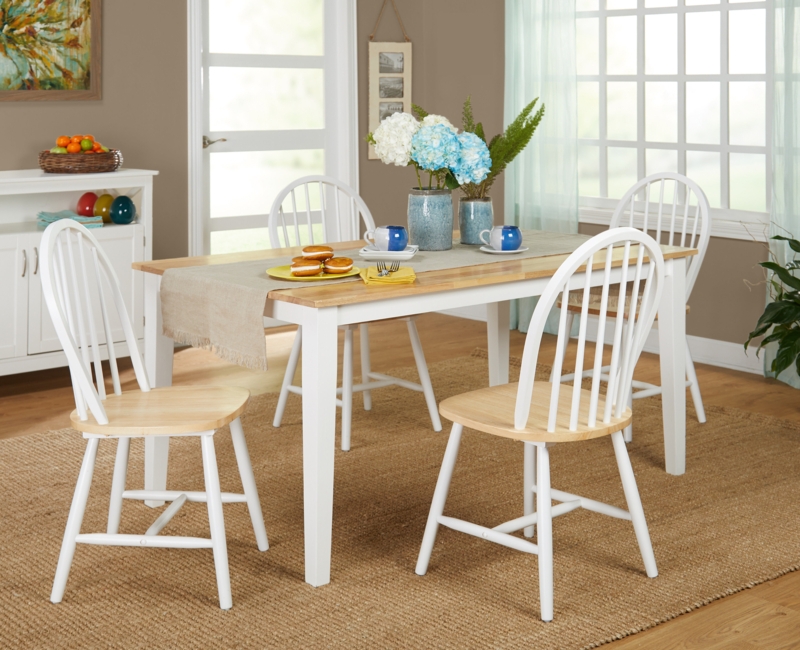 5-Piece White and Natural Dining Set