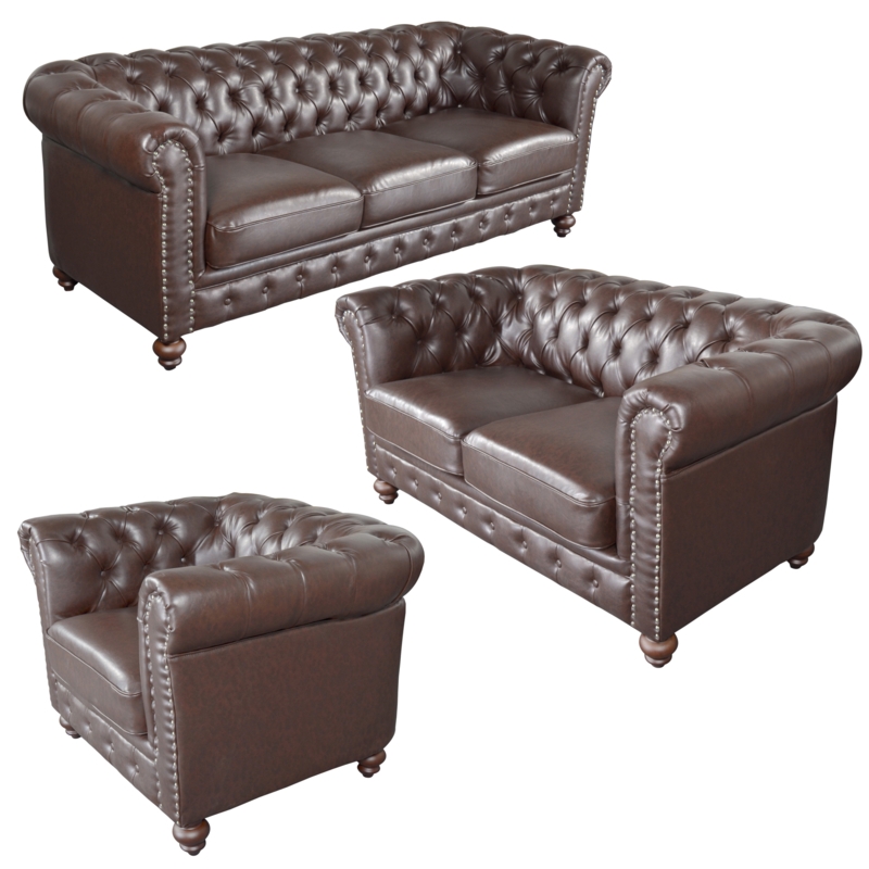 Classic Chesterfield Sofa Set in Microfiber Leather