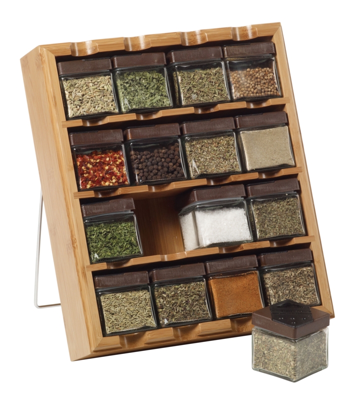 Bamboo Spice Rack with Refillable Jars