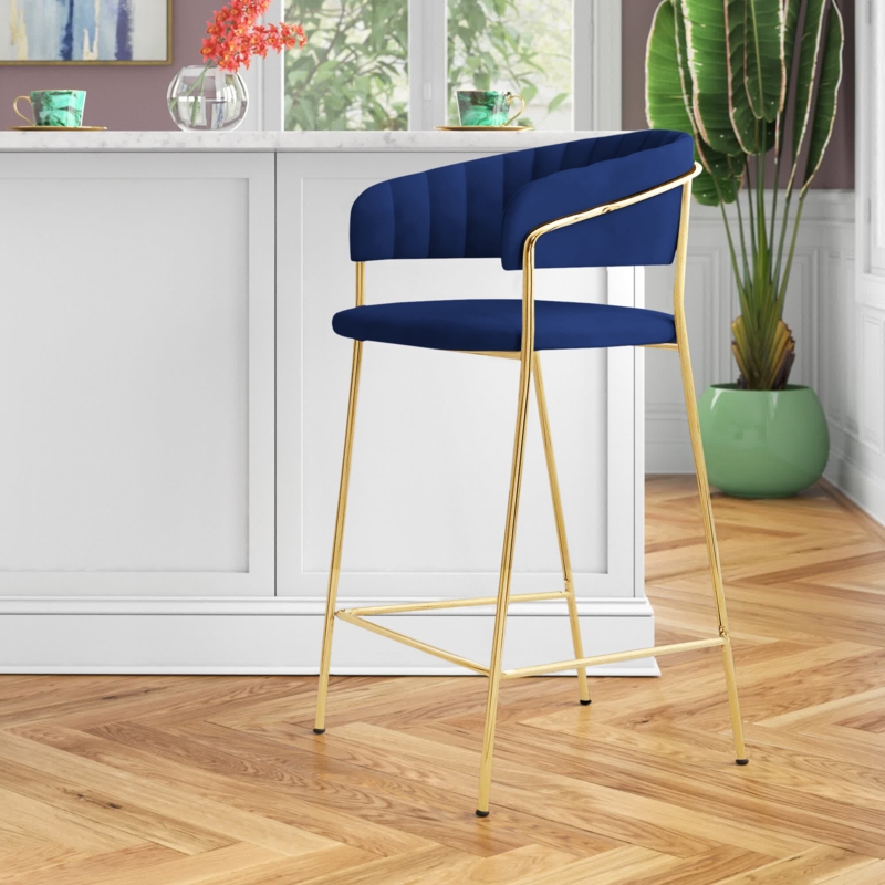 Glam Bar Stool with Low Back and Faux Leather