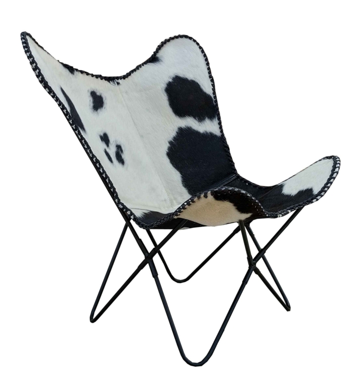 Cowhide Butterfly Chair with Collapsible Metal Base