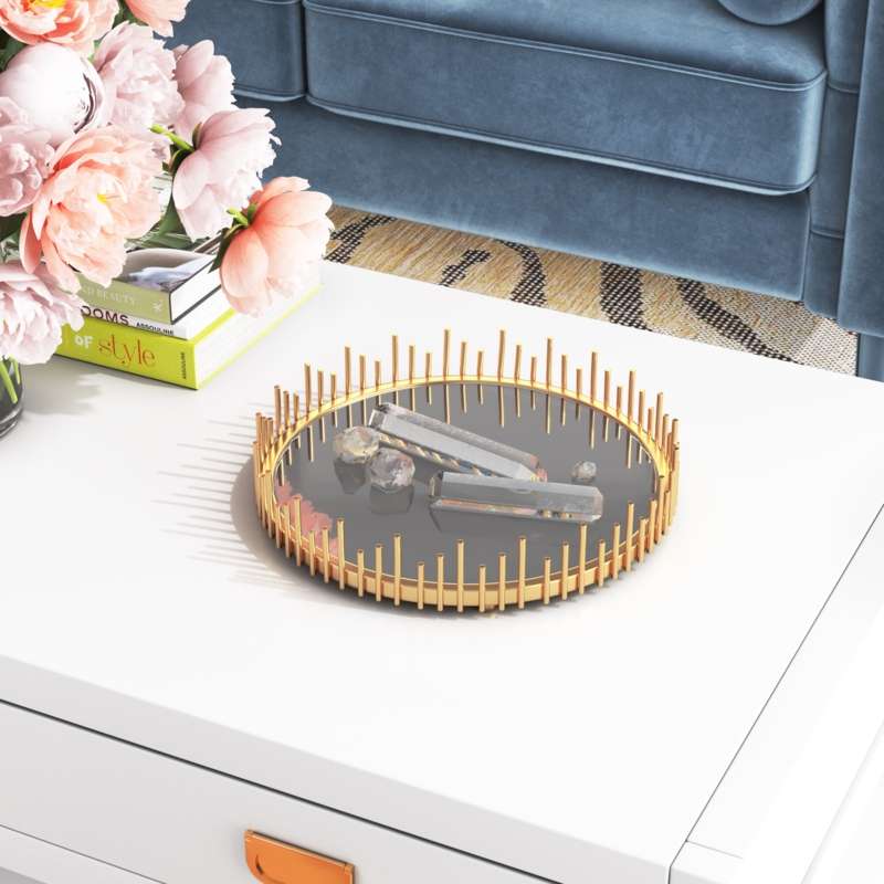 Round Vanity Tray with Gold Accents