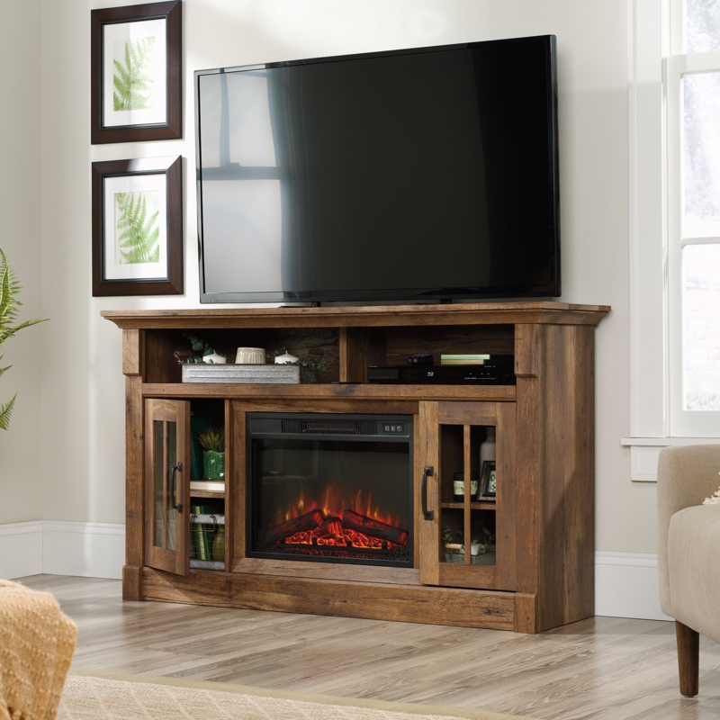 Rustic Fireplace Entertainment Credenza
