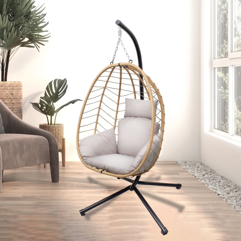 Swing Egg Chair with Stand and Cushions