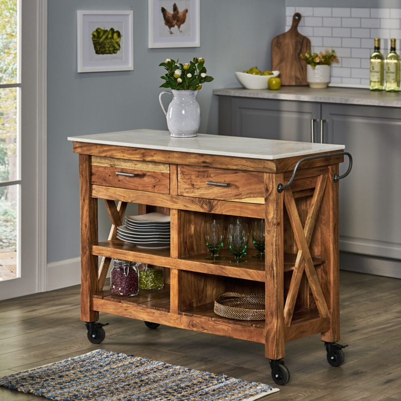Marble Top Kitchen Cart with Storage