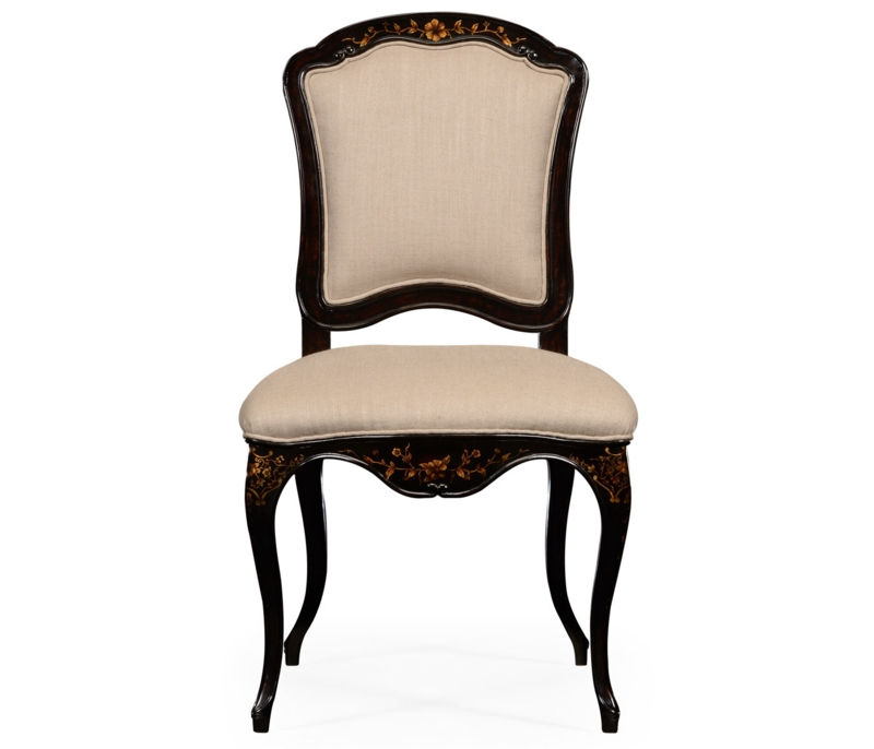 Elegant Black Side Chair with Floral Gilding