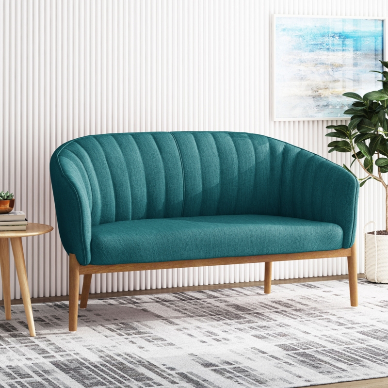 Exquisite Curved Loveseat with Wood Legs