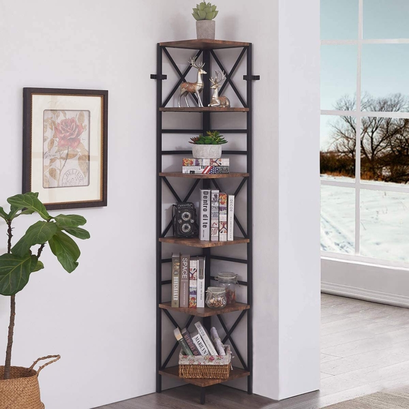 Space Saving Corner Bookcase with 6 Shelves