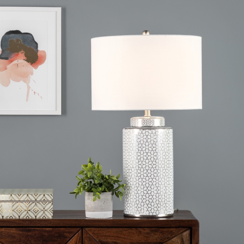 Modern 29-Inch Ceramic Lamp with Silver Finish