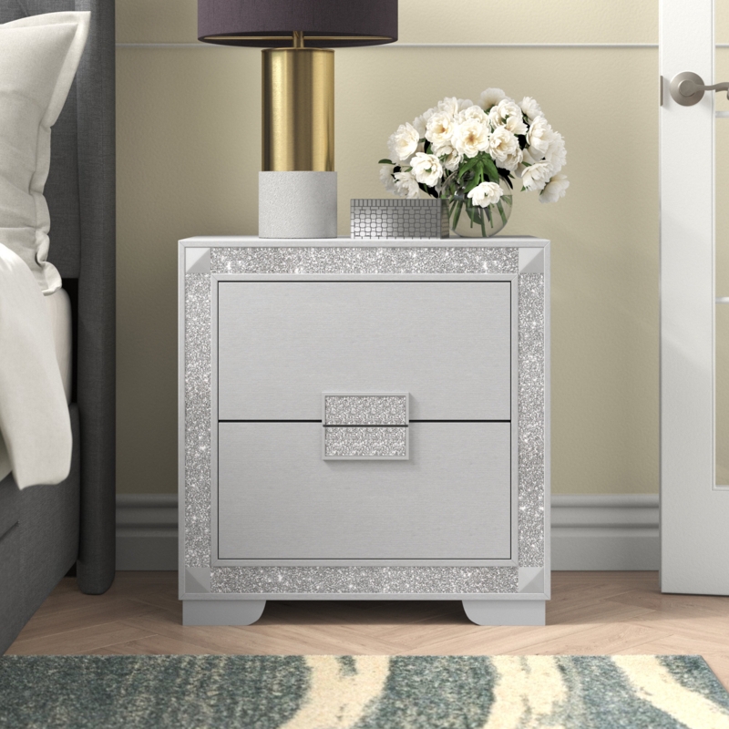 Glamorous Silver Dresser with Glitter Detailing