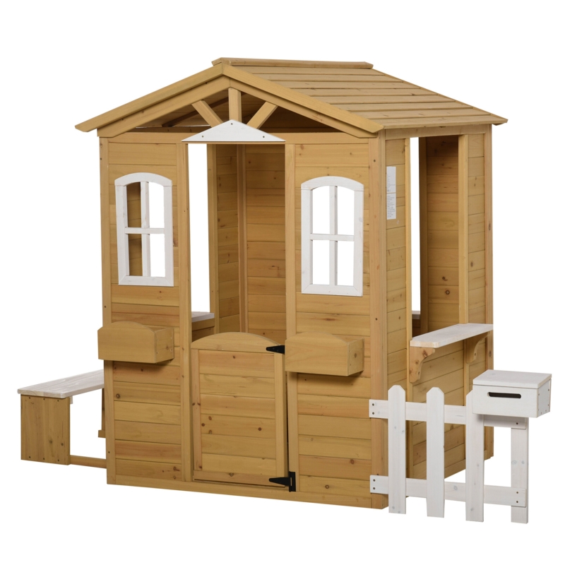 Backyard Playhouse with Garden Beds and Bench