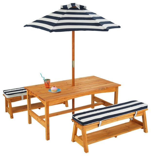 Kids Solid Wood Rectangular Outdoor Table and Chair Set and Bench