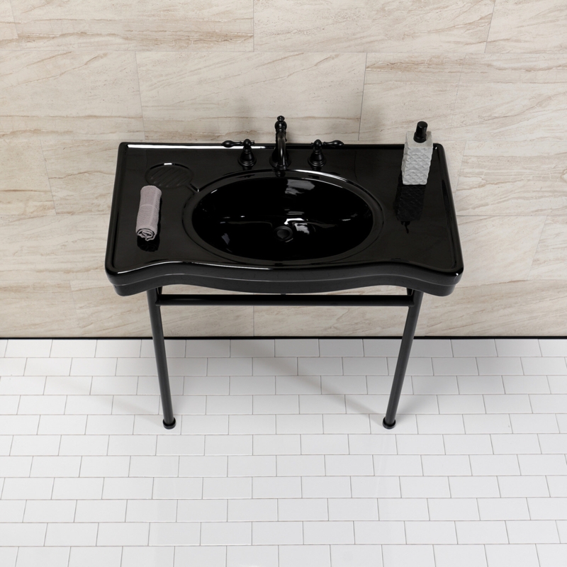 Ceramic Console Sink Set with Stainless Steel Legs