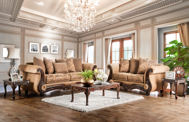 Traditional Chenille Upholstered Sofa and Loveseat Set