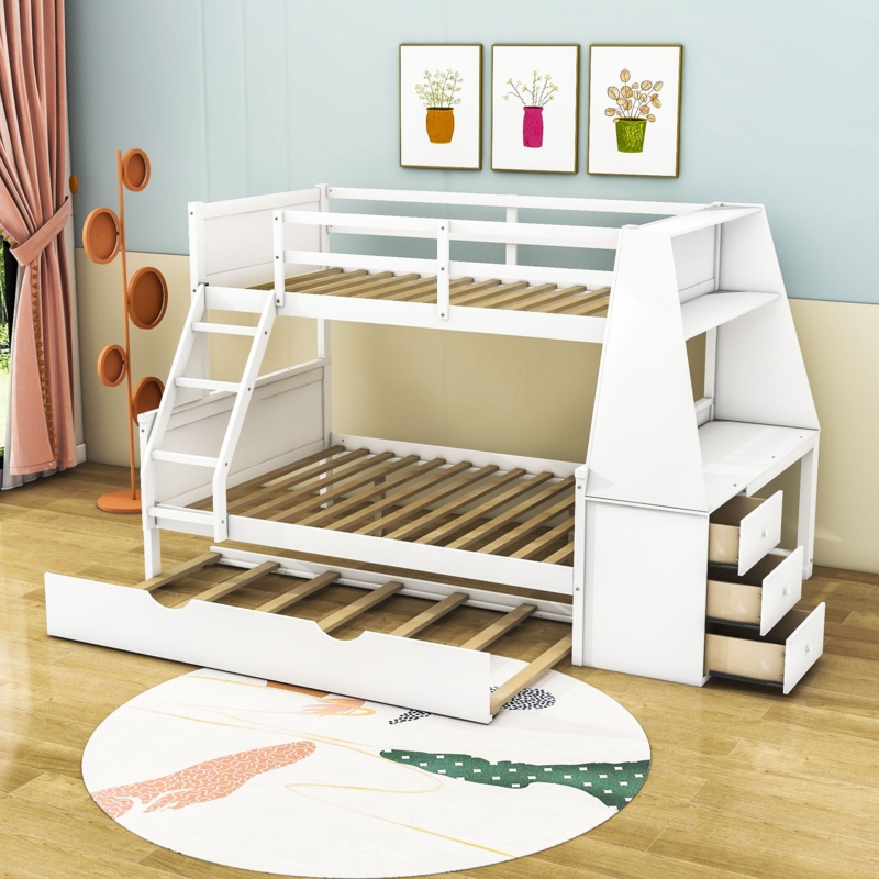 Twin-Over-Full Bunk Bed with Trundle and Desk