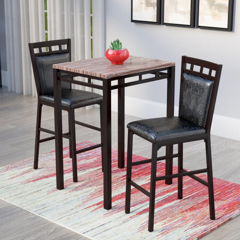 Three-Piece Pub Table Set with Faux Marble Top
