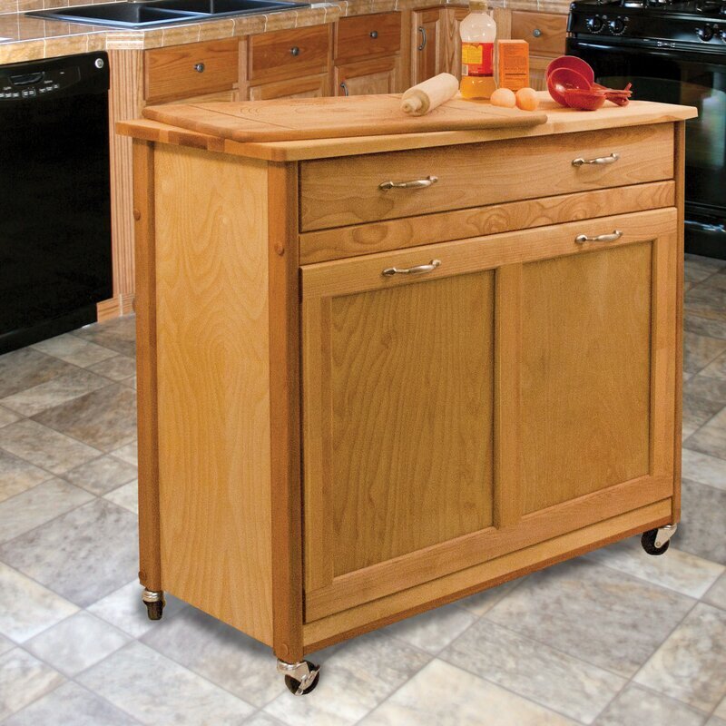 Kitchen Cart with Trash Bin with Sliding Mechanism