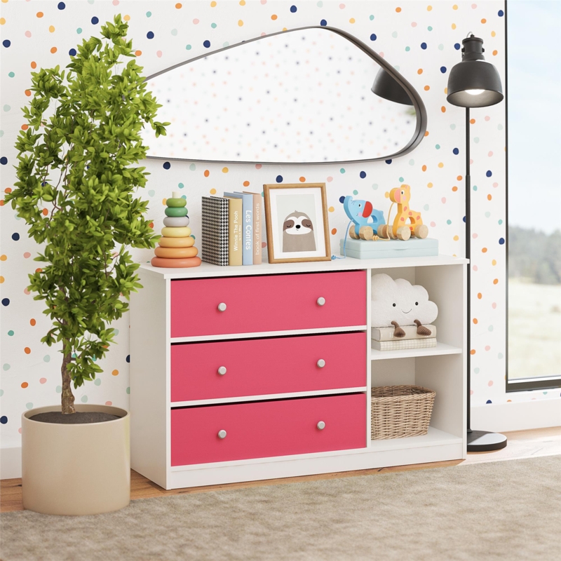 Colorful Fabric Bin 3-Drawer Dresser for Kids