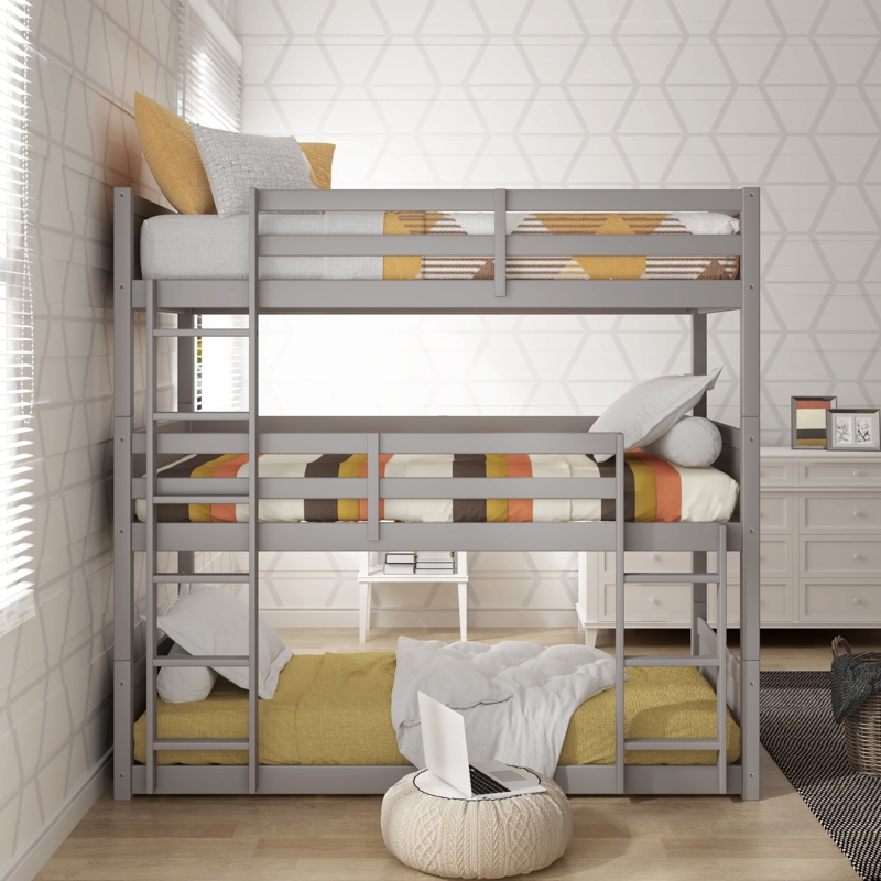 Triple Twin Bunk Bed with Convertible Feature