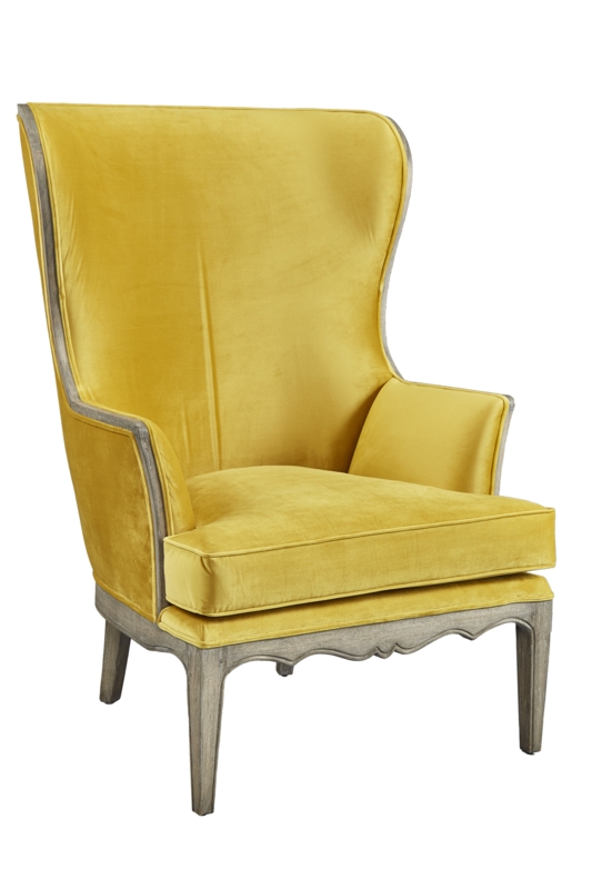 Modern Wing Chair with Lemon Yellow Velvet