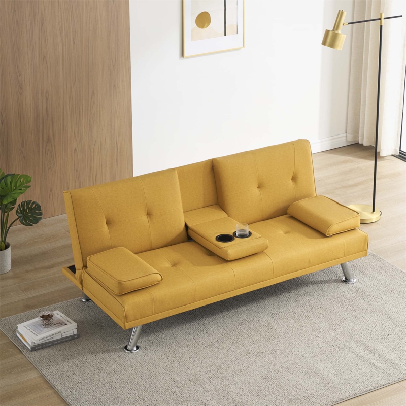Multifunctional Leather Sofa Bed with Coffee Table