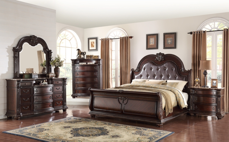 Passion Furniture Louis Philippe Black King Sleigh Bed with High