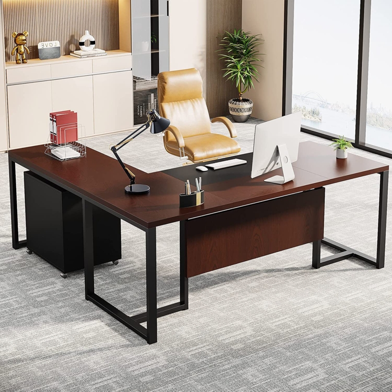 L-Shaped Executive Desk with Mobile File Cabinet