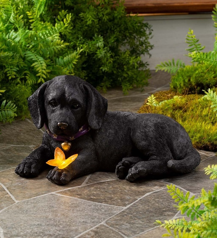 Labrador Retriever Puppy Statue with Solar Butterfly