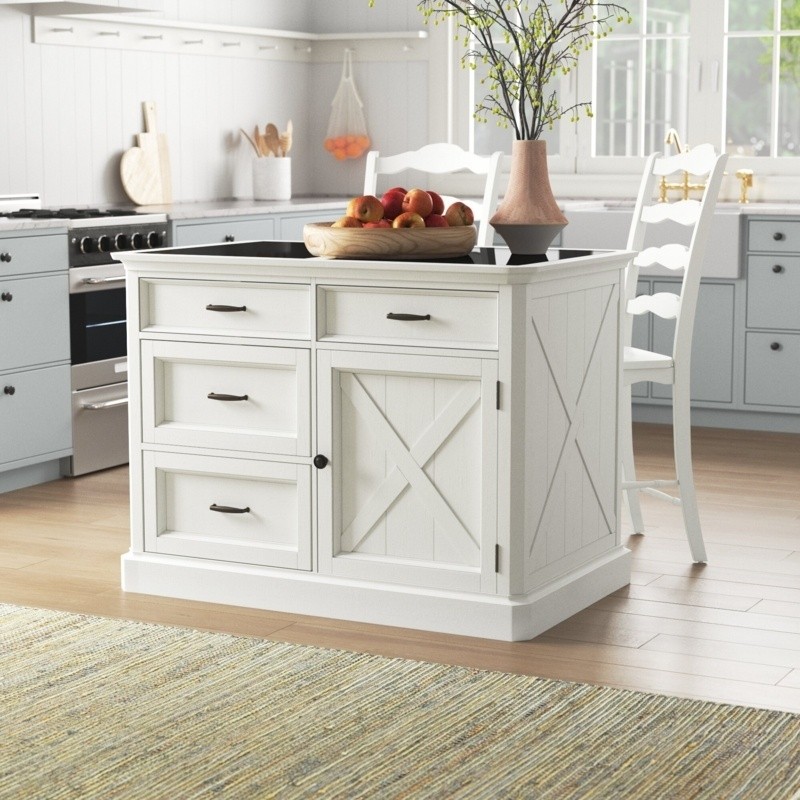 Lana 47'' Wide Rolling Kitchen Island Set with Granite Top