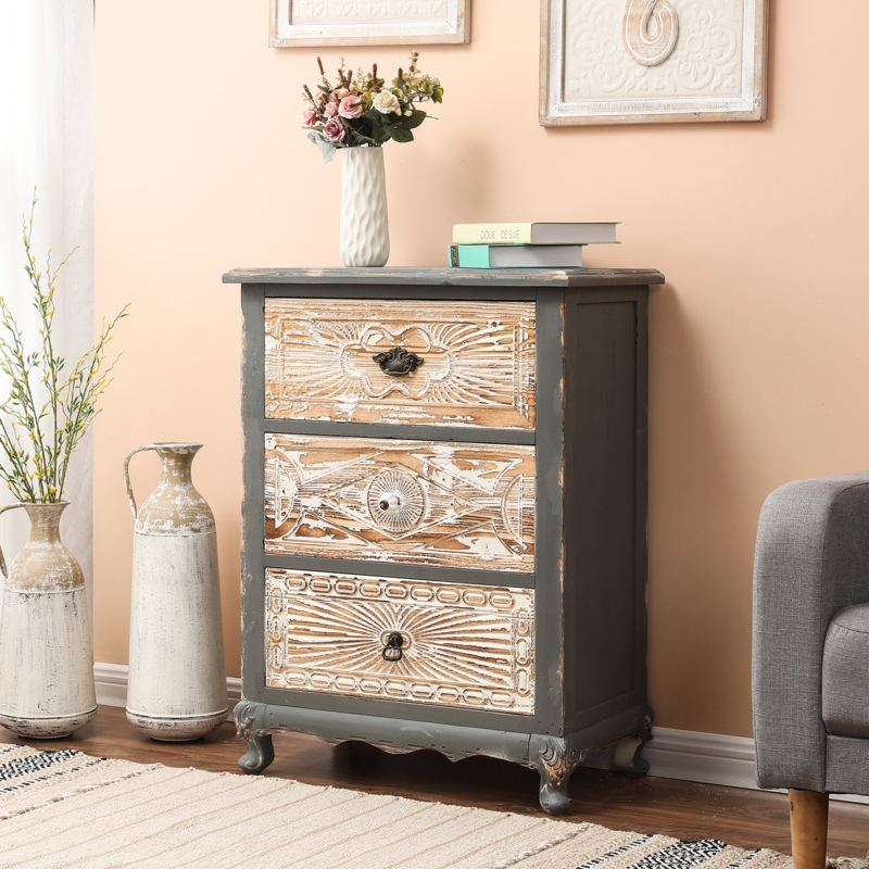 Farmhouse Side Table with Three Drawers