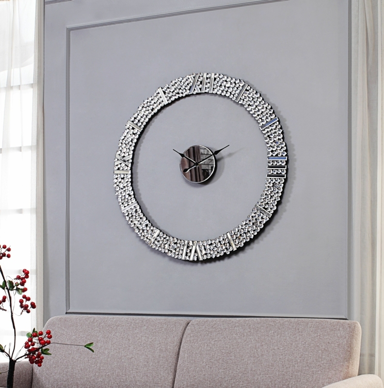 Mirrored Wall Clock with Faux Gems