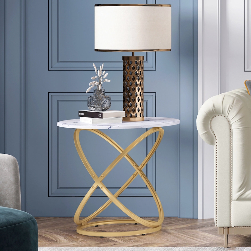 Glamorous Round Side Table with Marble Design