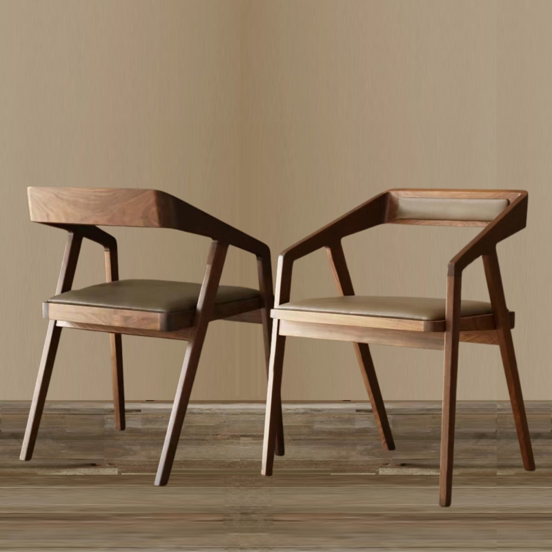 High-End Rubber Wood and Leather Dining Chair