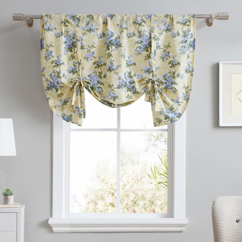 Yellow Window Valance with Blue Floral Design