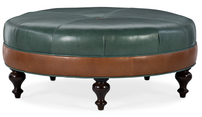 Circular Leather Ottoman with Casters