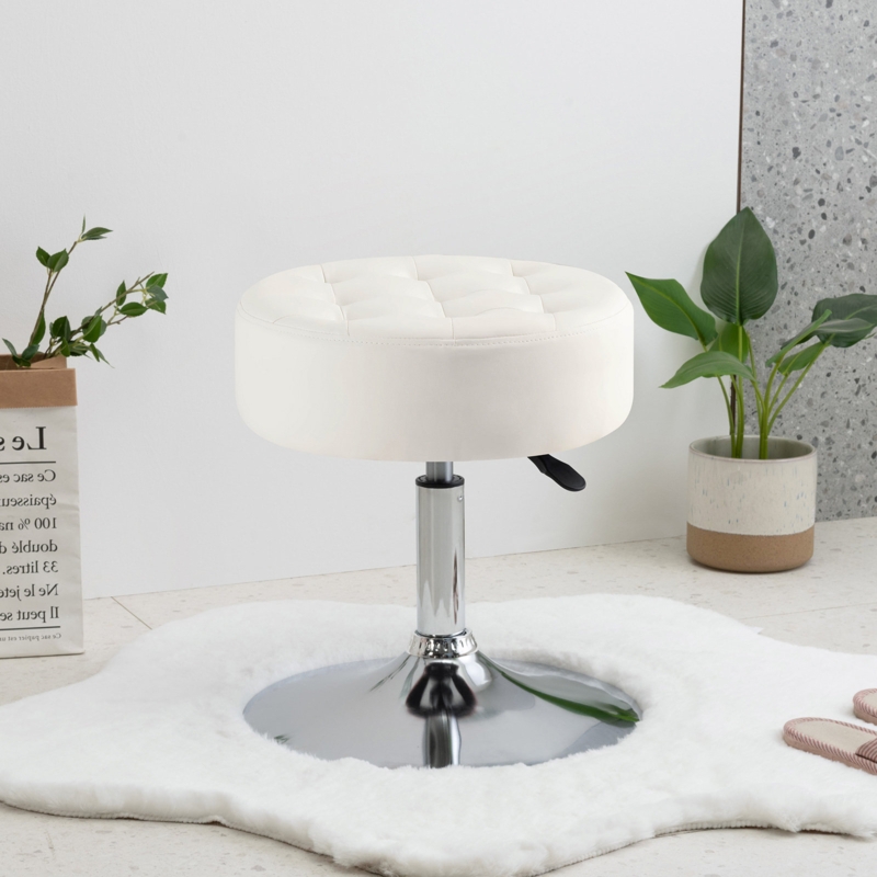Tufted Leather Vanity Stool with Metal Base