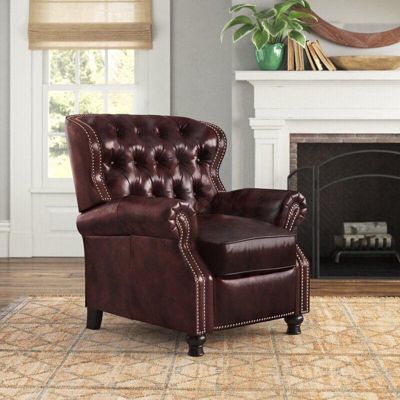 Leather Wingback Recliner Armchair With Tufted Back