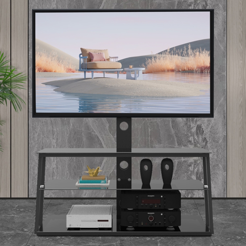 Metal and Glass TV Stand with Swivel Mount