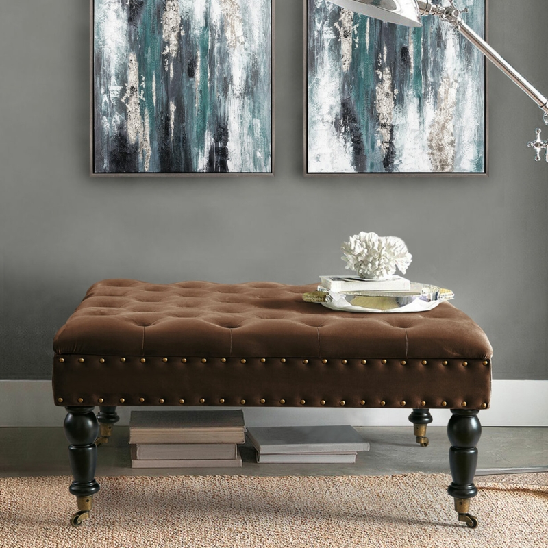 Versatile Upholstered Ottoman with Brass Accents