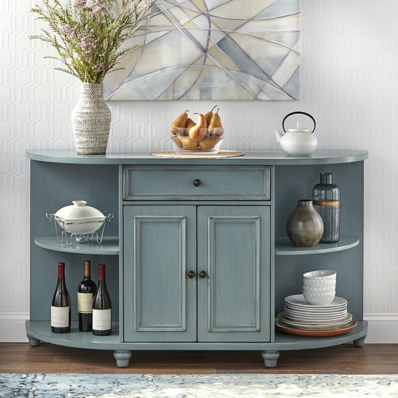 Lightly Distressed Buffet Table With Shelves