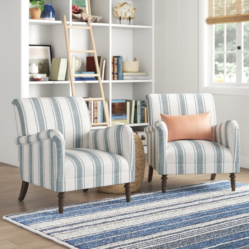 Beachy Striped Accent Armchairs Set of Two