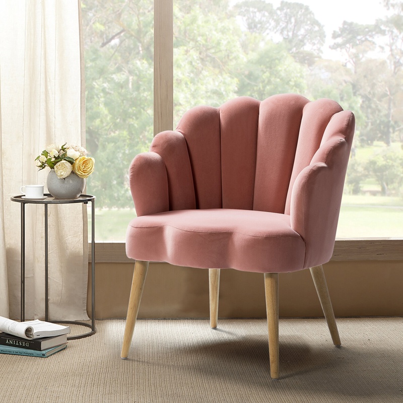 Velvet Accent Armchair with Channel-Tufted Back