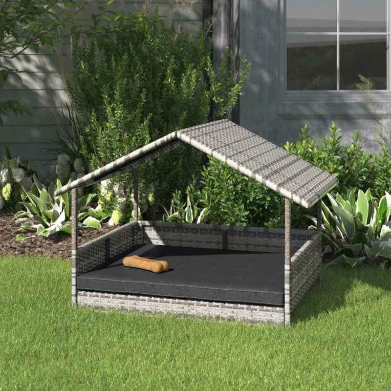 Rattan Dog Bed with Roof Shelter