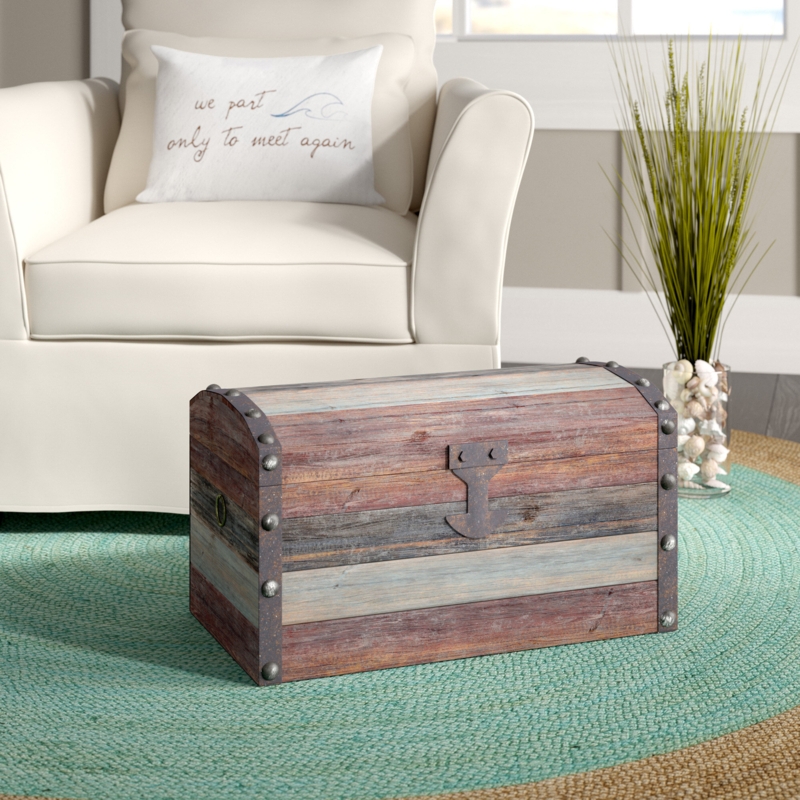 Rustic Wooden Storage Trunk with Dome Lid