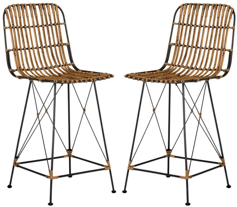 Wicker Bar Stools with Bamboo-Like Frame (Set of 2)