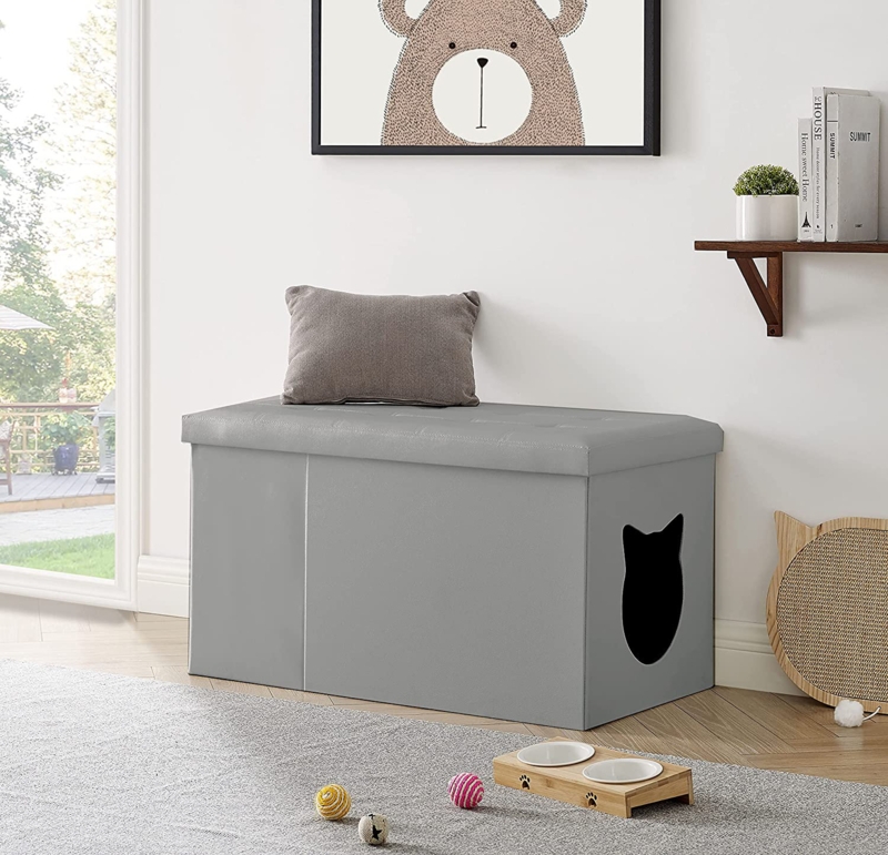 Cat Litter Box Enclosure Furniture Box House with Table