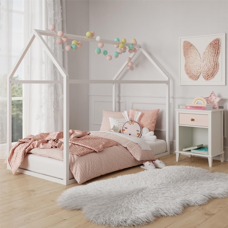 Montessori House Floor Twin Bed with Canopy