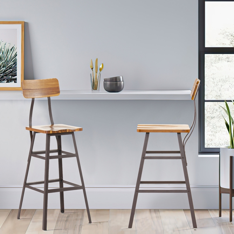 Laminated Acacia Wood Bar Chairs with Backrest