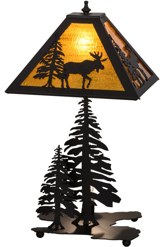 Moose and Pine Tree Nature-Inspired Table Lamp