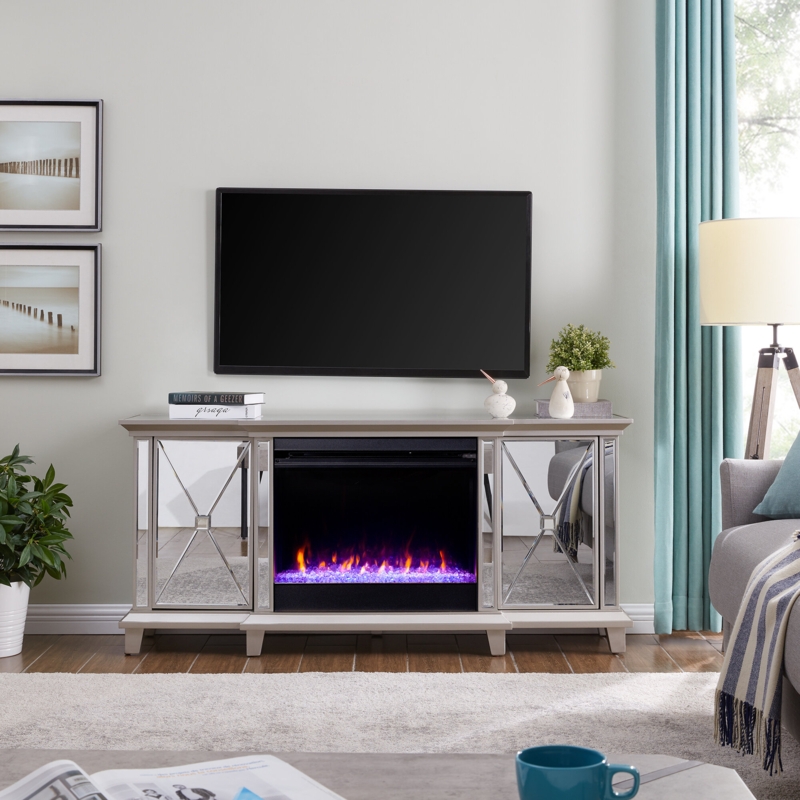 Mirrored Electric Fireplace Media Console